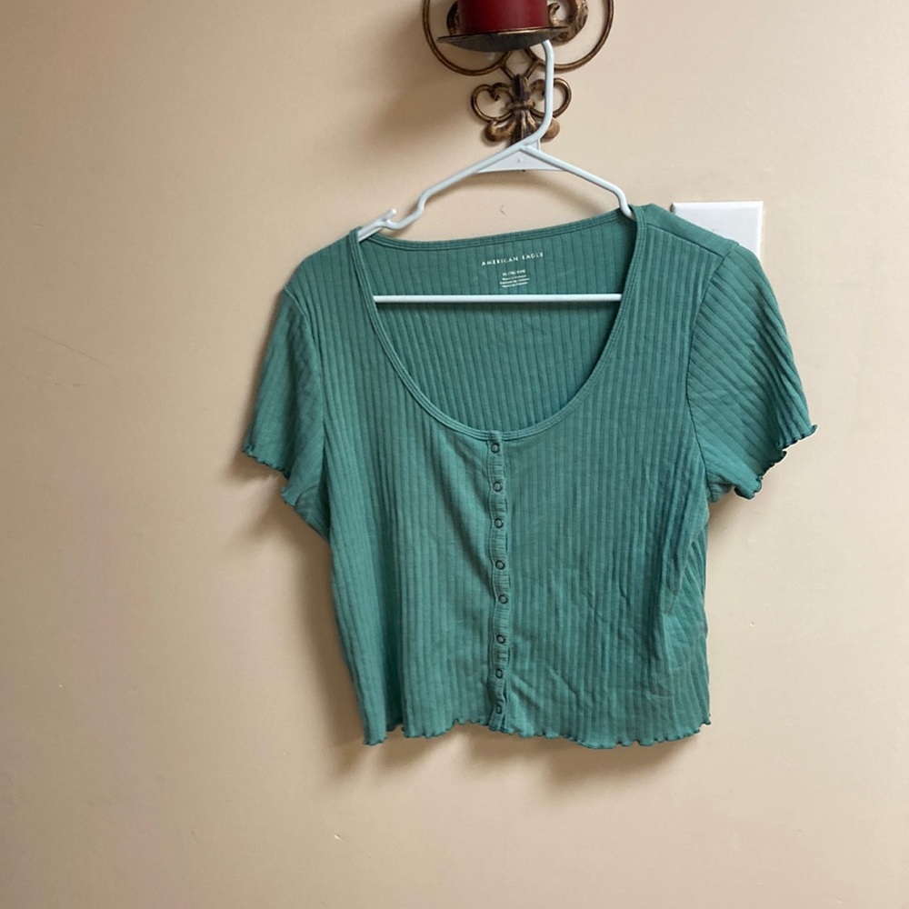 American Eagle Outfitters Green Ribbed Crop Top - Picture 1 of 1